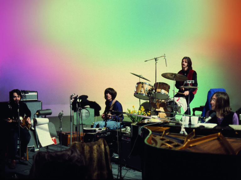 (L-R): Paul McCartney, George Harrison, Ringo Starr and John Lennon in THE BEATLES: GET BACK. Photo by Linda McCartney. © 2020 Apple Corps Ltd. All Rights Reserved.