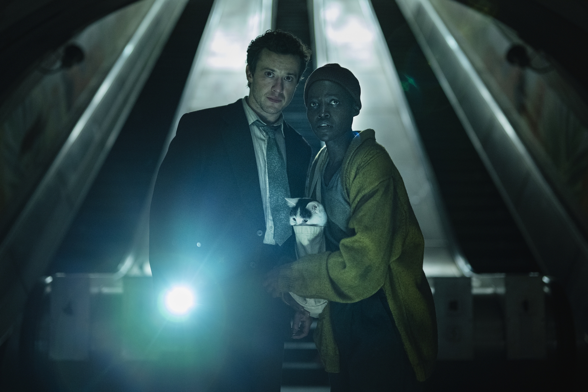 Lupita Nyong’o as “Samira” and Joseph Quinn as “Eric” in A Quiet Place: Day One from Paramount Pictures.