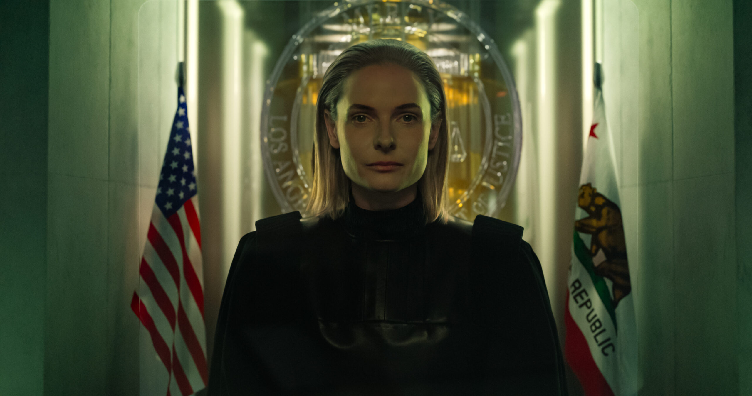 Rebecca Ferguson stars as Maddox in MERCY, from Amazon MGM Studios.Photo Credit: Courtesy of Amazon MGM Studios